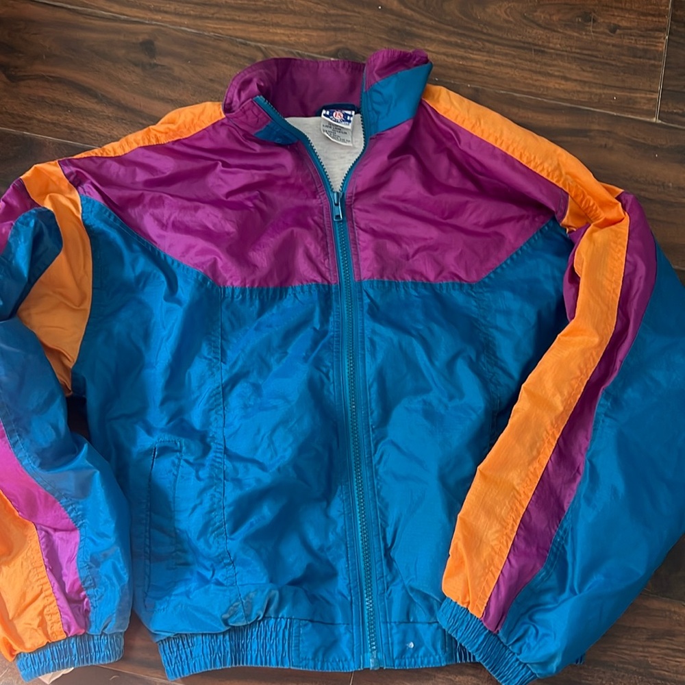 Vintage 90s Color Block Full Windbreaker Track Suit Purple Orange Blue